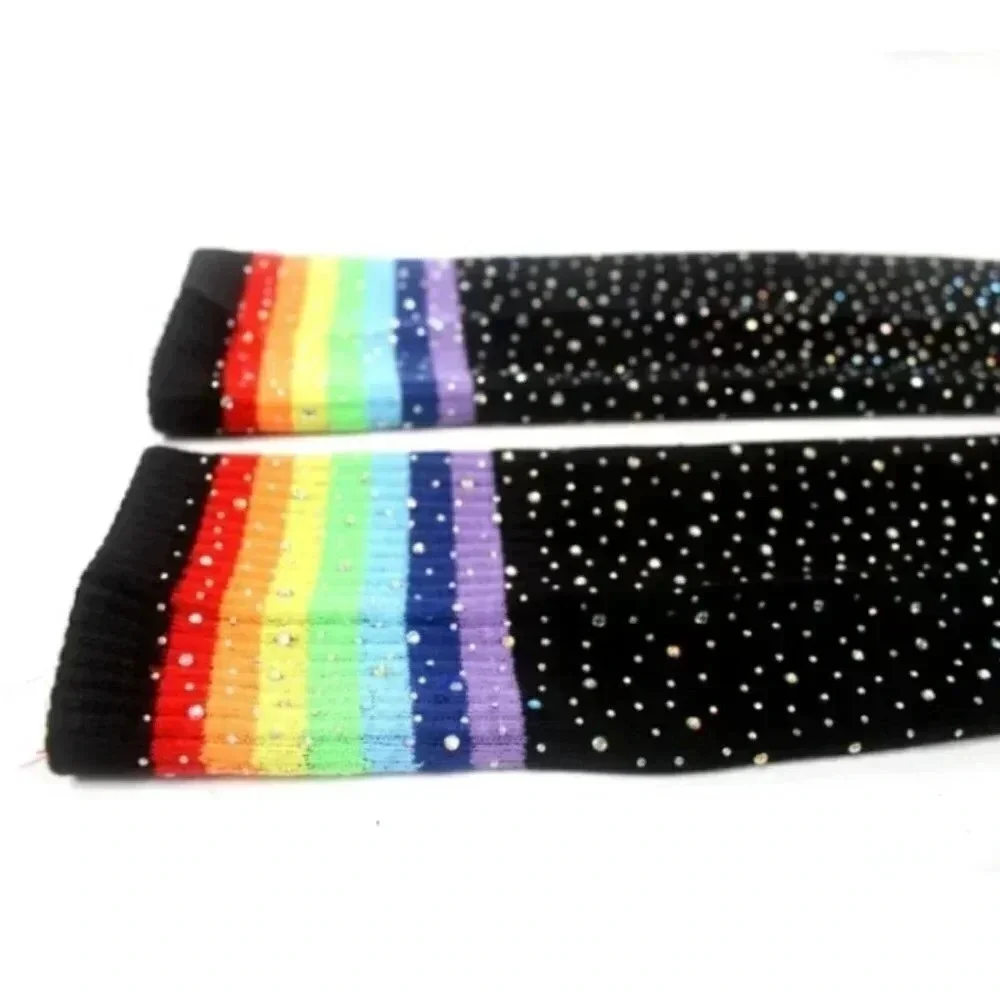 Black Knee High Rainbow Rhinestone Stocking